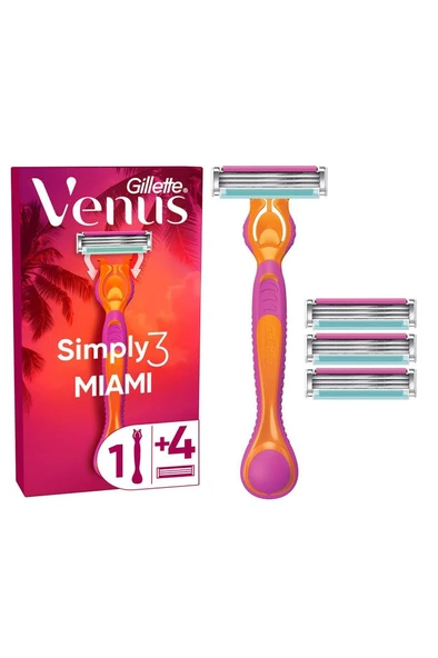 Gillette Venus Simply Venus 3 Miami Tıraş Makinesi Gövdesi + 4 Bıçak ürün görseli 1