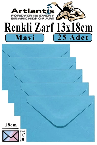 Mavi Zarf 13x18 cm 25 Adet Mavi Mektup Zarfı Davetiye Zarfı Kartpostal Çekiliş Hediye Zarfı ürün görseli 1