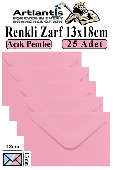 Açık Pembe Zarf 13x18 cm 25 Adet Açık Pembe Mektup Zarfı Davetiye Zarfı Kartpostal Çekiliş Hediye Zarfı ürün görseli 1