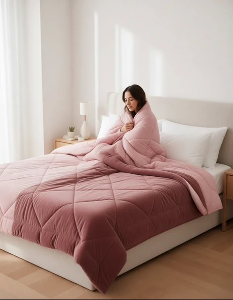 Wellsoft Tek Kişilik Yorgan 155×215 cm - 300 gr – Yumuşak, Nefes Alabilir,Gül Kurusu ürün görseli 1
