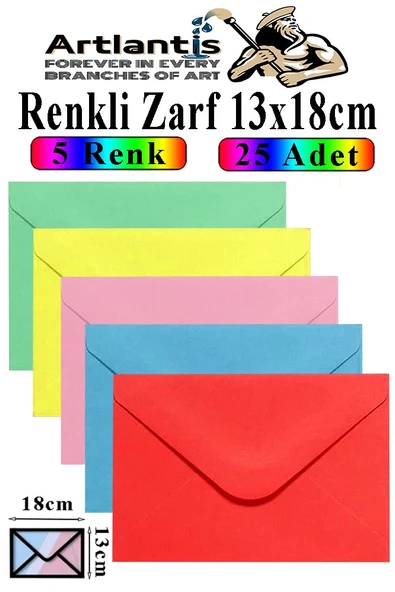 Renkli Zarf 13x18 cm 25 Adet 5 Renk Mektup Zarfı Davetiye Zarfı Kartpostal Çekiliş Hediye Zarfı ürün görseli 1