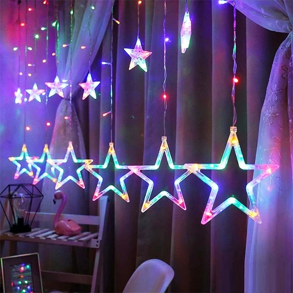 YILDIZLI RENKLİ SALKIM LED IŞIK BÜYÜK YILDIZLI SALKIM IŞIK RENKLİ YILDIZ LED IŞIK YILDIZ NOEL IŞIĞI ürün görseli 1