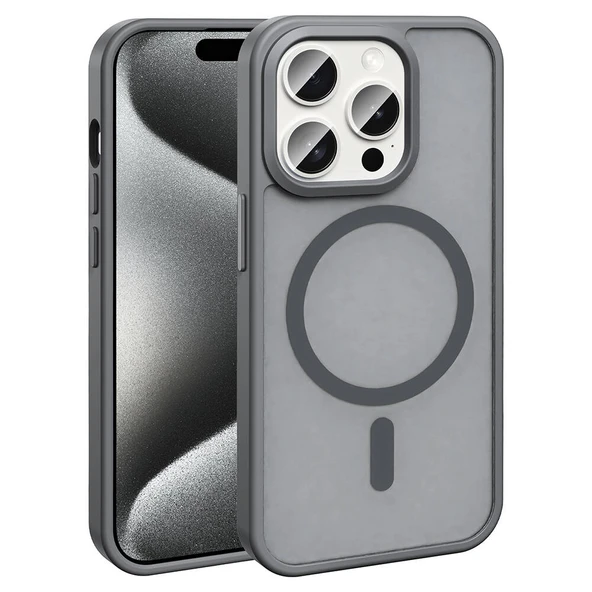 iPhone 15 Pro Kılıf Mat Arka Yüzey Wireless Şarj Özellikli Sio Magsafe Kapak ürün görseli 1