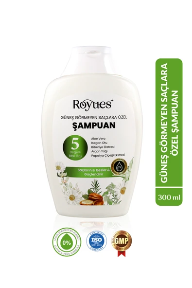ROYUES Argan Yağlı Besleyici Sülfatsız Şampuan - Güneş Görmeyen Saçlar İçin Şampuan - 5 Bitki Özlü - 300 ml ürün görseli 1