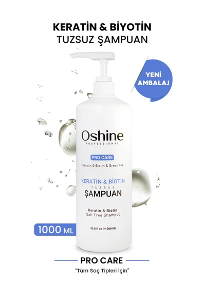 OSHİNE Saç Dökülme Karşıtı Hızlı Uzamaya Yardımcı Güçlendirici Tuzsuz Keratin Biotin Şampuanı 1000ml ürün görseli 1