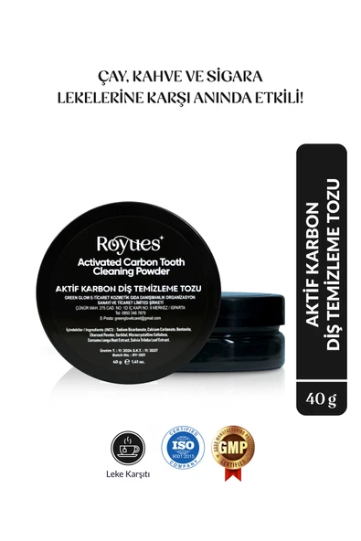 ROYUES Diş Beyazlatma Tozu - Siyah Aktif Karbon Diş Tozu - Activated Teeth Whitening Powder - 40gr ürün görseli 1