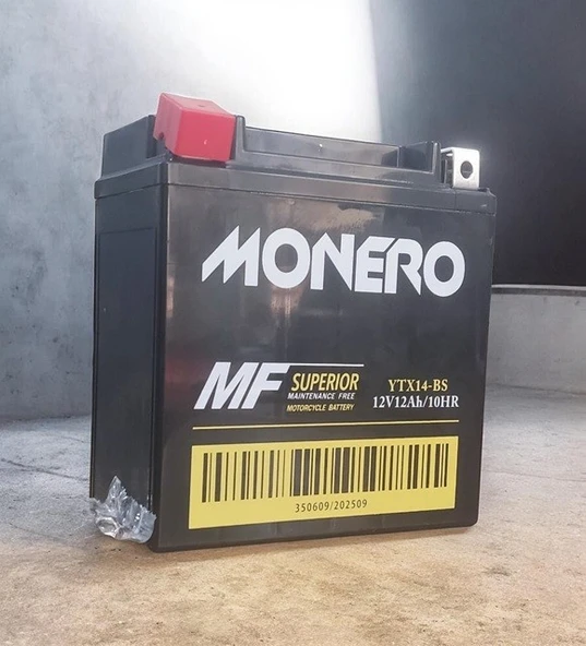 MONERO 12V 12Ah Amper JEL Akü Ytx14-BS 14 AMPER EBATLARINDA MOTOSİKLET - ATV AKÜ Ebatlar: 151*87*145mm ürün görseli 1