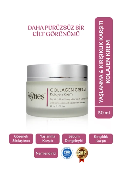 ROYUES Su Bazlı Nemlendirici Aydınlatıcı Yüz Kremi Tüm Cilt Tipleri Yaşlanma Karşıtı Collagen Cream 50 ml ürün görseli 1
