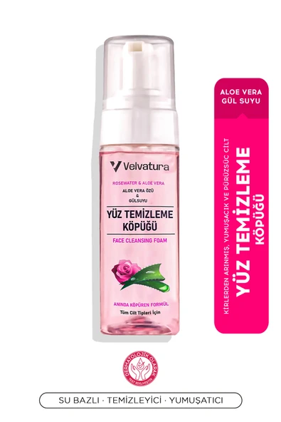 VELVATURA Yüz Temizleme Köpüğü Gül Suyu Ve Aloe Vera Yıkama Köpüğü Canlandırıcı, Ferahlatıcı Etkili 150 ml ürün görseli 1
