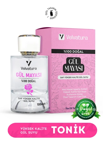 VELVATURA Gül Mayası %100 Doğal Aydınlatıcı Ve Gözenek Sıkılaştırıcı Saf Gül Suyu Arındırıcı Tonik 100 ml ürün görseli 1