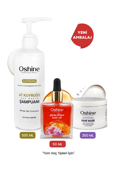 OSHİNE Hızlı Uzama Ve Bakım Seti (HORSE TAİL SHAMPOO, SUPERGRO MASK, LUXOİL), 900 ml ürün görseli 1