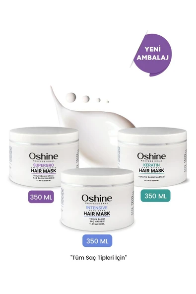 OSHİNE Saç Bakım Maske Seti (SUPERGRO MASK, INTENSİVE MASK, KERATİNE MASK), 1050 ml ürün görseli 1