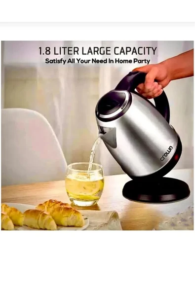 Home Crown Kettle Su Isıtıcı Çelik Inox Su Kaynatıcı Elektrikli Cettle 1.8lt 1500 W ürün görseli 1
