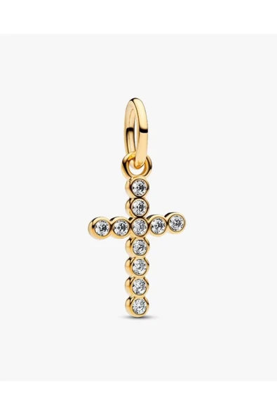 POSEİDONS JEWELLERY Gold Renk Zirkon Taşlı Haç Sallantılı Charm Kolye Ucu S925 ürün görseli 1