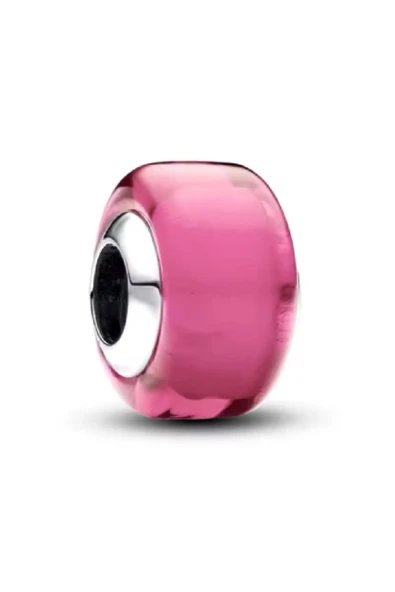 Lovecharm Gümüş Pembe Mini Murano Cam Charm - Resim 2