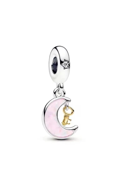 POSEİDONS JEWELLERY Poseidons Jewellery Iki Renkli Anahtar Ve Ay Sallantılı Gümüş Charm ürün görseli 1