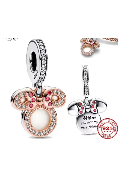 Lovecharm Gümüş Minnie Mouse Annem Benim en yakın arkadaşım yazılı Silüet Charm ürün görseli 1