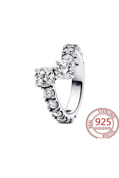 POSEİDONS JEWELLERY Poseidons Jewellery Işıltılı 925 Ayar Gümüş Zirkon Taşlı Yüzük Premium Kadın Yüzük ürün görseli 1