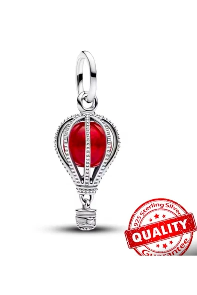 POSEİDONS JEWELLERY Sıcak Hava Balonu Murano Camı Kırmızı Sallantılı Gümüş Charm ürün görseli 1
