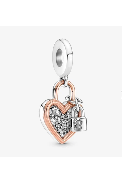 POSEİDONS JEWELLERY Kalp ve Kilit Çift Sallantılı Charm ürün görseli 1