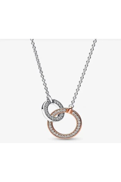 POSEİDONS JEWELLERY 925 Ayar Gümüş Rose Renk Signature Iki Renkli Birbirini Saran Halka Temalı Şık Kolye ürün görseli 1