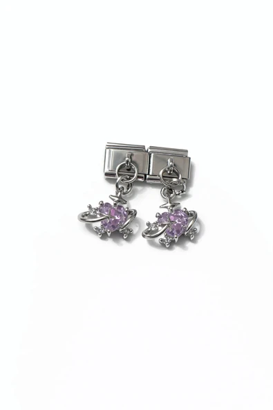 POSEİDONS JEWELLERY Mor Kalp Taşlı Gezegen Figürlü İtalyan Charm ürün görseli 1
