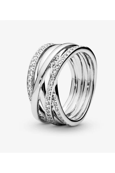 POSEİDONS JEWELLERY S925 Ayar Gümüş Zirkon Taşlı Sarmaş Dolaş Tarz Bant Yüzük ürün görseli 1