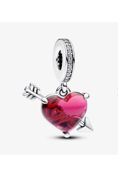 POSEİDONS JEWELLERY Kırmızı Kalp ve Ok Murano Cam Sallantılı Charm ürün görseli 1