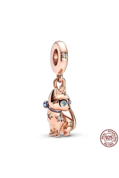 Lovecharm Gümüş Rose Mavi Taşlı Işıltılı Kedi Sallantılı Charm ürün görseli 1