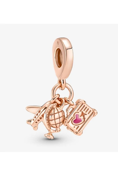 POSEİDONS JEWELLERY Uçak, Küre ve Bavul Üçlü Rose Sallantılı Charm ürün görseli 1