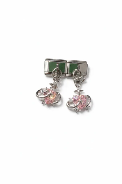 POSEİDONS JEWELLERY Pembe Kalp Taşlı Gezegen Figürlü İtalyan Charm ürün görseli 1
