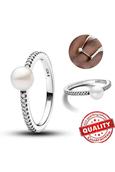 POSEİDONS JEWELLERY İşlenmiş Tatlı Su Kültür İncisi ve Pavé Yüzük ürün görseli 1