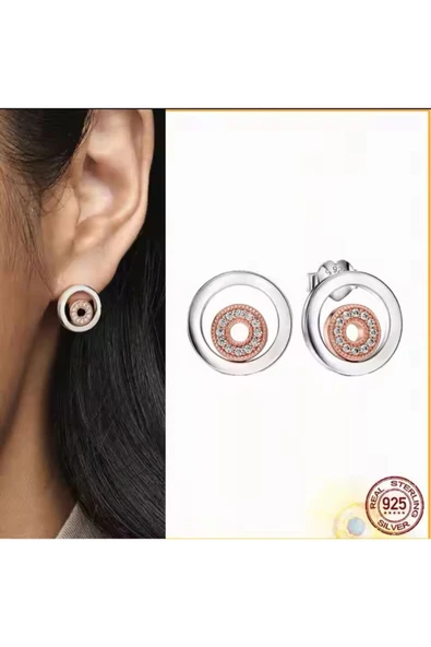 POSEİDONS JEWELLERY 925 Ayar Gümüş Rose Signature Iki Renkli Logo Halka Minimal Çivi Küpe ürün görseli 1