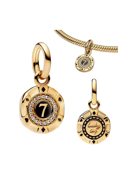 Lovecharm Gümüş Gold Renk Şanslı Casino Fişi Sallantılı Charm ürün görseli 1