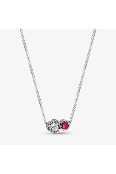 Lovecharm 925 Ayar Gümüş Kırmızı Hale Kalpler Gümüş Kolye ürün görseli 1