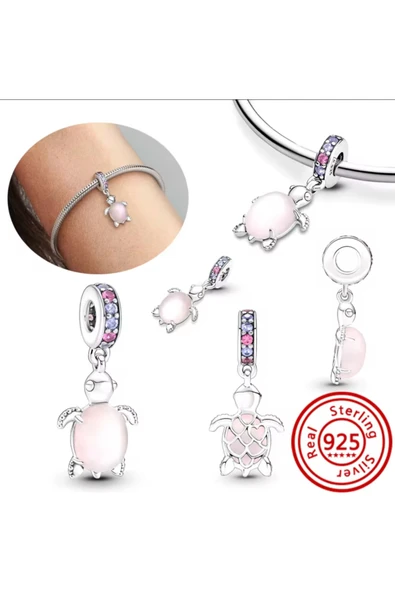 Lovecharm Gümüş Pembe Murano Kaplumbağa Charm ürün görseli 1