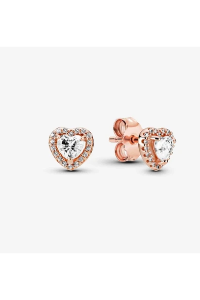 POSEİDONS JEWELLERY Işıltılı Yükseltilmiş Kalp Şeklinde Rose İğne Küpe ürün görseli 1