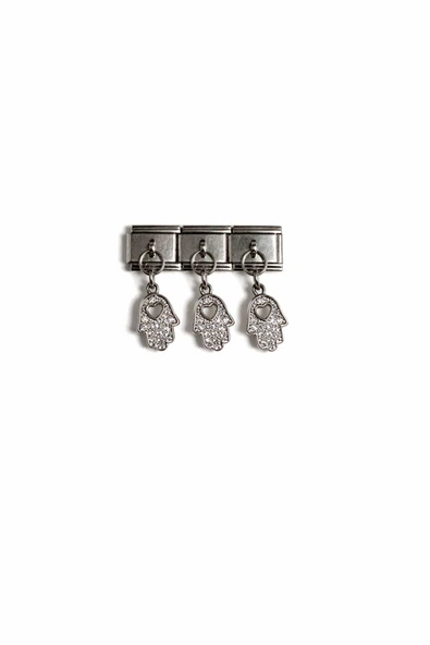 POSEİDONS JEWELLERY Taşlı Fatma Ana Eli (Hamsa) Figürlü İtalyan Charm – Çelik Bileklik Uyumlu Sallantılı Charm ürün görseli 1