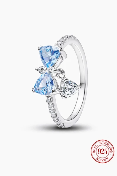 Lovecharm S925 Mavi Taşlı Yaylı Yüzük ürün görseli 1