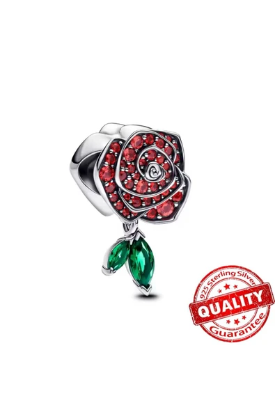 Lovecharm Gümüş Açan Işıltılı Kırmızı Gül Charm ürün görseli 1