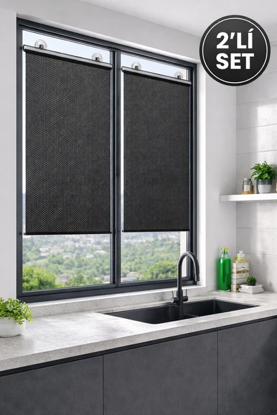 2’li Vantuzlu Cam Güneşlik Perde 50x125 cm – Isı ve Güneş Önleyici Siyah Stor ürün görseli 1