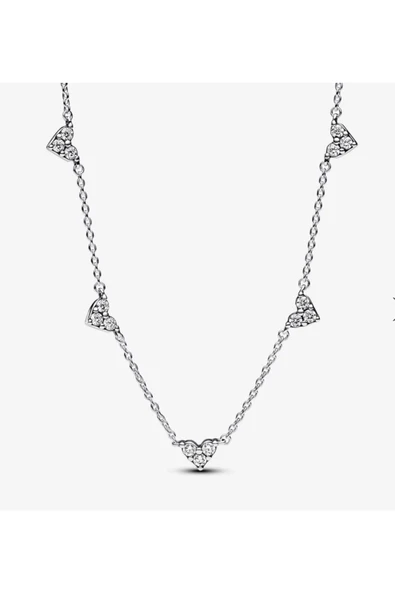 Lovecharm 925 Ayar Gümüş Kalp Detaylı Üç Taşlı Kalpli Minimal Zincir Kolye ürün görseli 1