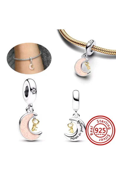 Lovecharm Anahtar ve Ay Sallantılı Pembe Sarı Charm ürün görseli 1