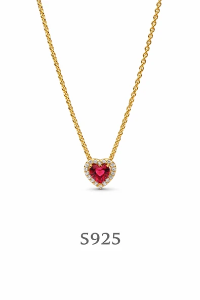 Lovecharm Gold Renk Yükseltilmiş Kırmızı Kalp Kolye ürün görseli 1