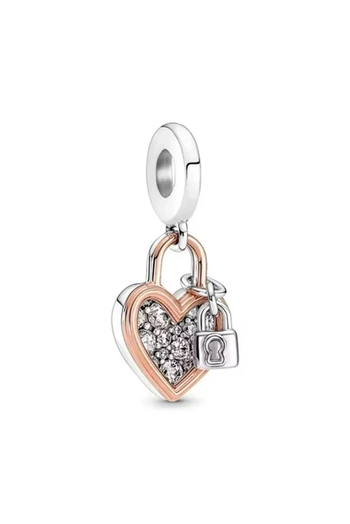 Lovecharm Gümüş Kalp ve Kilit Çift Sallantılı Charm ürün görseli 1
