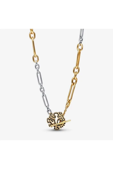 POSEİDONS JEWELLERY 925 Ayar Gümüş Keith Haring X Twisted Şekil T Bar Kolye ürün görseli 1