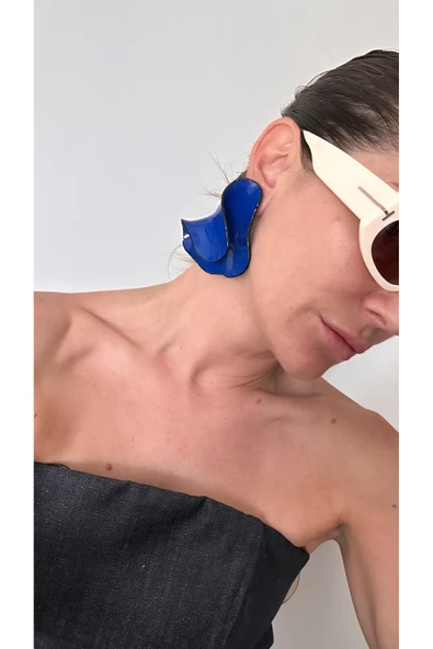 POSEİDONS JEWELLERY Poseidons Jewellery “Kobalt Mavi Dalga Formlu Büyük Küpe - Zara Tarzı İlhamlı ürün görseli 1