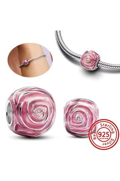 Lovecharm Gümüş Pembe Açan Gül Charm ürün görseli 1