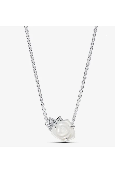 Lovecharm 925 Ayar Gümüş Açan Beyaz Gül Temalı Minimal Kolye ürün görseli 1