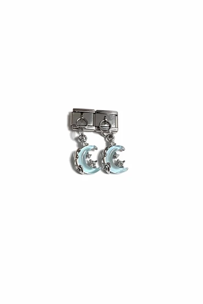 Lovecharm Ay ve Yıldız Figürlü Mavi İtalyan Charm – Çelik Bileklik Uyumlu Sallantılı Charm ürün görseli 1